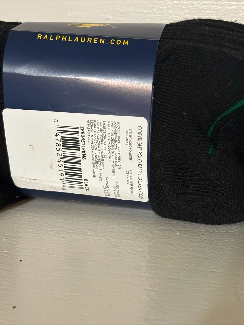 8 Pair of Ralph Lauren Black Ankle Socks with Colorful Polo Accent